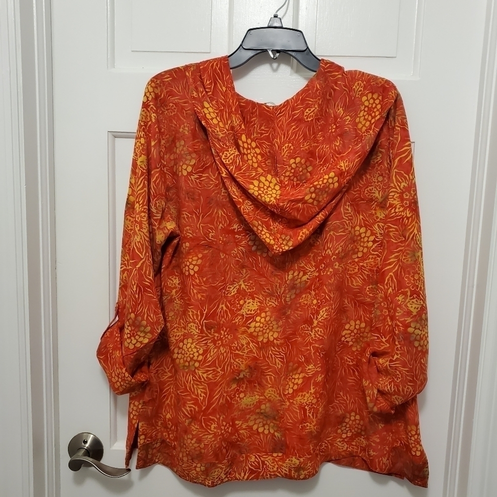 Soft Surroundings Orange Batik Hoodie 100% Rayon Tunic Size PL, colorful, comfy - Picture 10 of 11